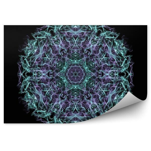 Papier peint Mandala flammes turquoises violettes