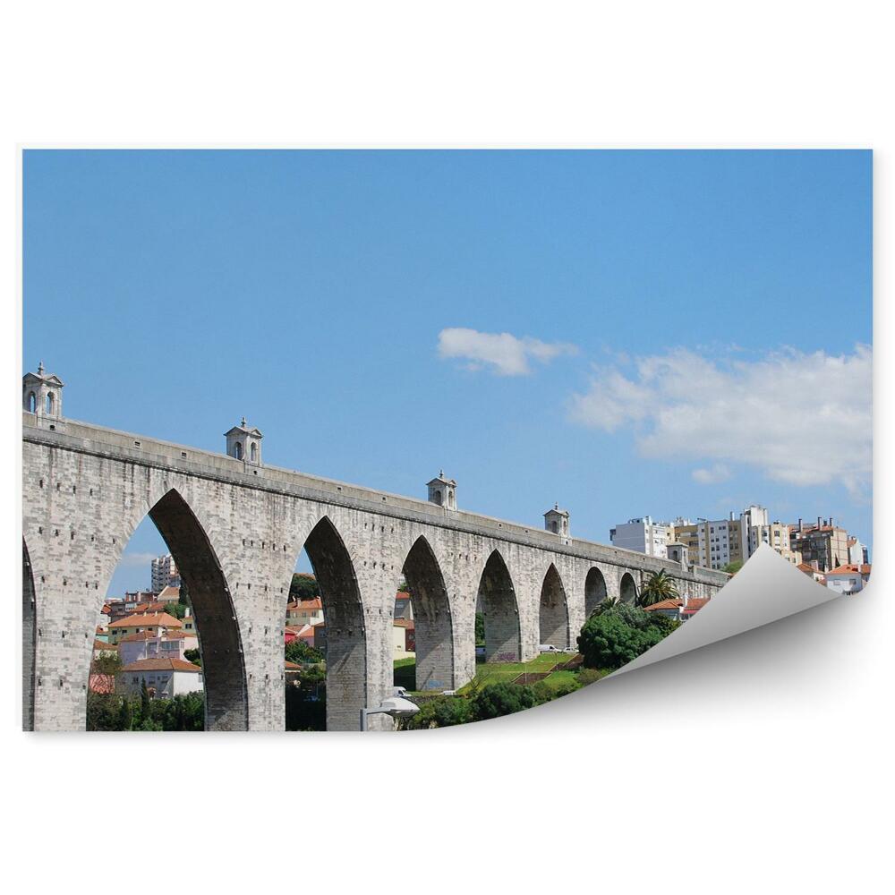 Papier peint Aqueduc Bâtiments Arbres Ciel Nuages Lisbonne