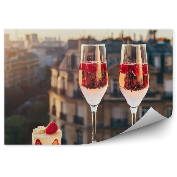 Papier peint Paris gâteau d'amour fraises champagne