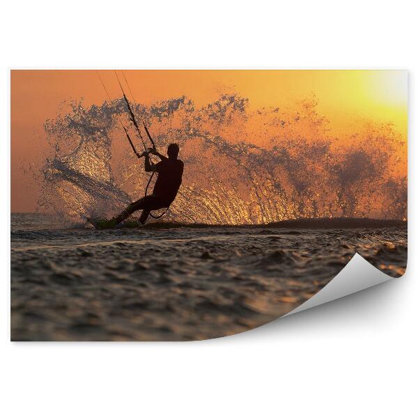 Papier peint Kitesurfing océan coucher de soleil sport