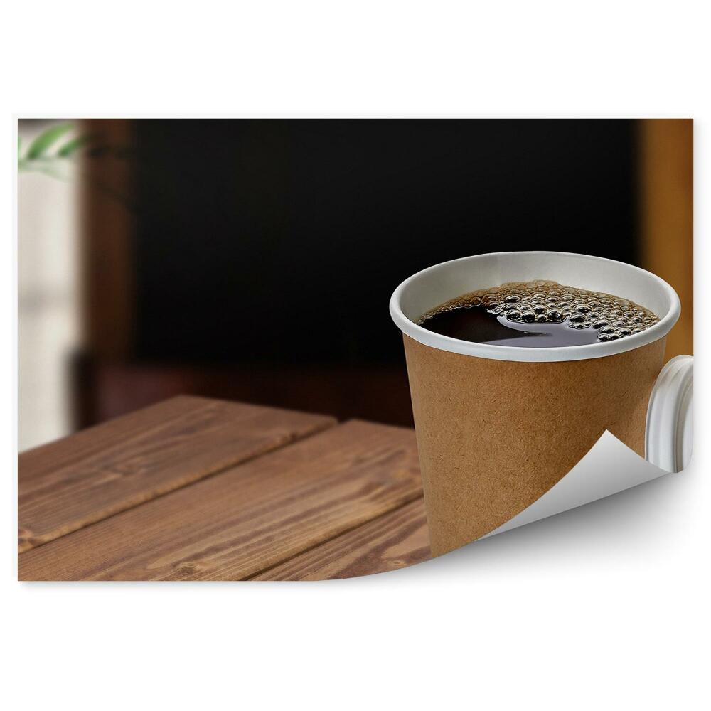 Tapisserie murale Tasse en papier café noir table en bois