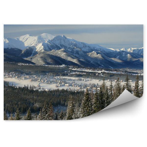 Papier peint Panorama Zakopane Montagnes Neige Hiver Tatras