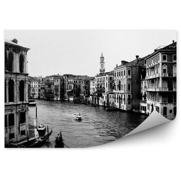 Papier peint Noir et blanc Bâtiments Venise Gondoles Canal Italie