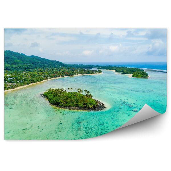 Papier peint Lagoon Green Palms City Among the Trees Reef (Lagon vert, palmiers, ville parmi les arbres)