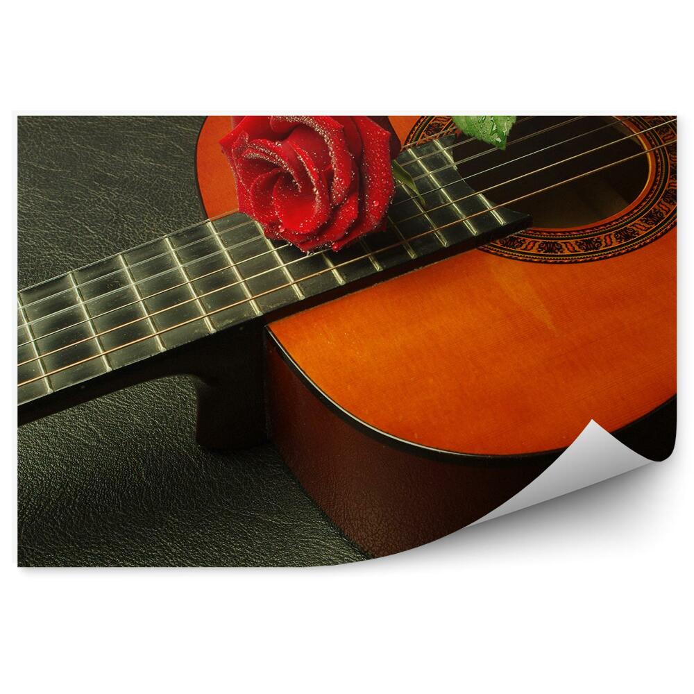 Papier peint Guitare Classique Musique Espagnole Rose Rouge
