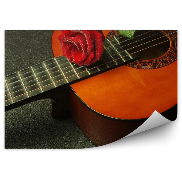 Papier peint Guitare Classique Musique Espagnole Rose Rouge