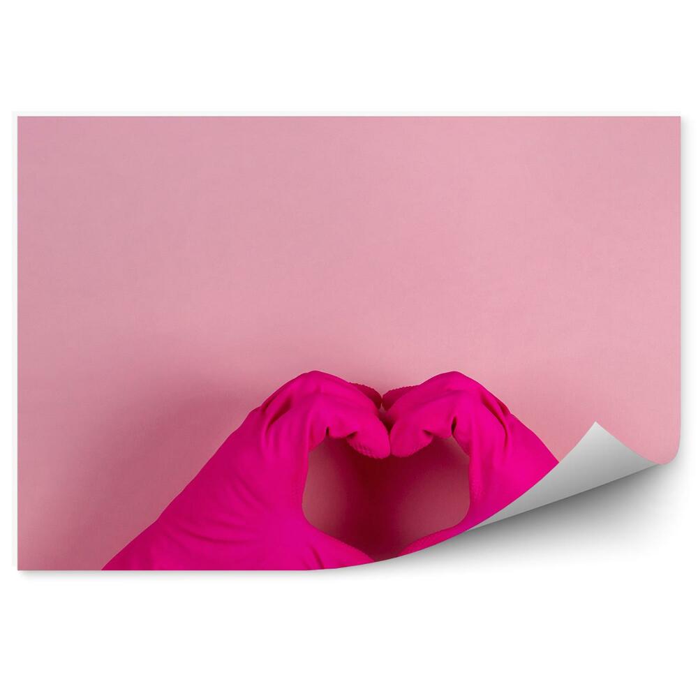 Papier peint Mains de femmes dans des gants en caoutchouc Pinkch cœur