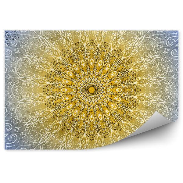 Papier peint Mandala fond jaune-bleu