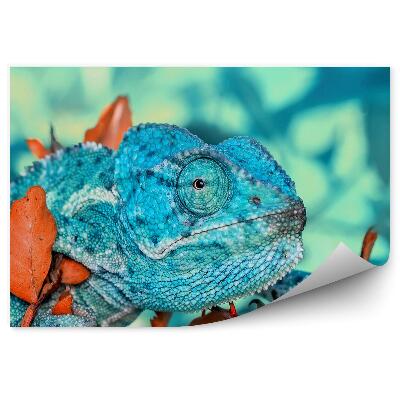 Papier peint Caméléon Bleu Et Feuilles Orange