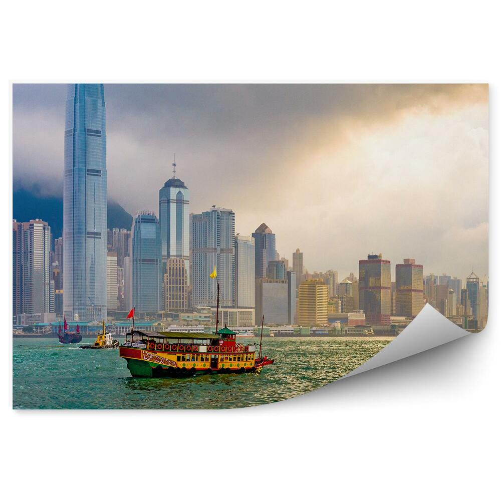Papier peint Panorama hong kong river bank ship