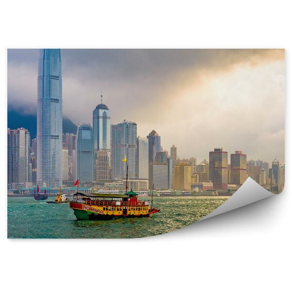 Papier peint Panorama hong kong river bank ship