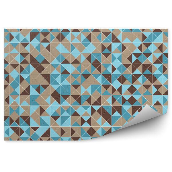 Papier peint Mosaïque bleue marron triangles carrés formes