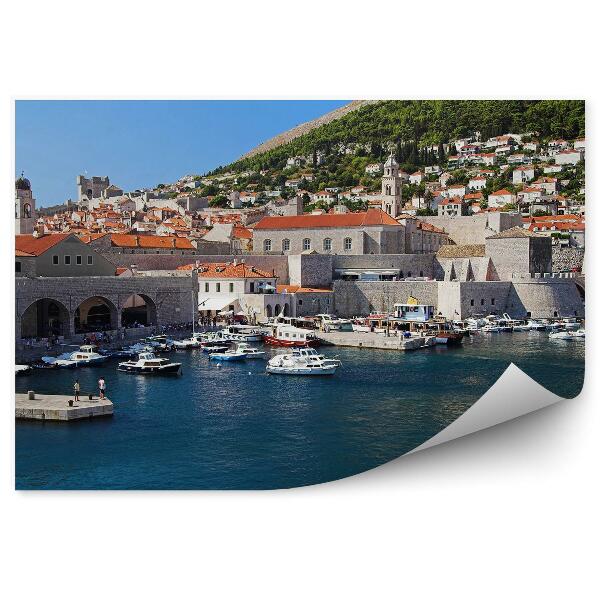 Papier peint Dubrovnik Harbour Boats Mountain Sea