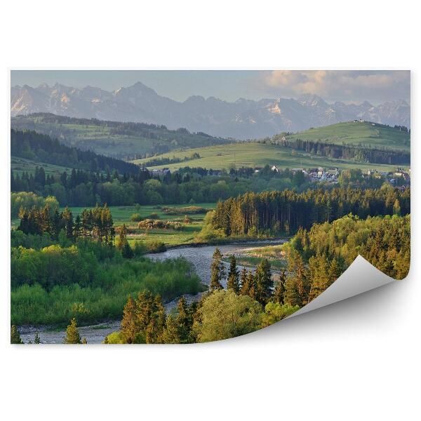 Papier peint Gorges De La Rivière Biela Arbres Maisons Montagnes Tatry