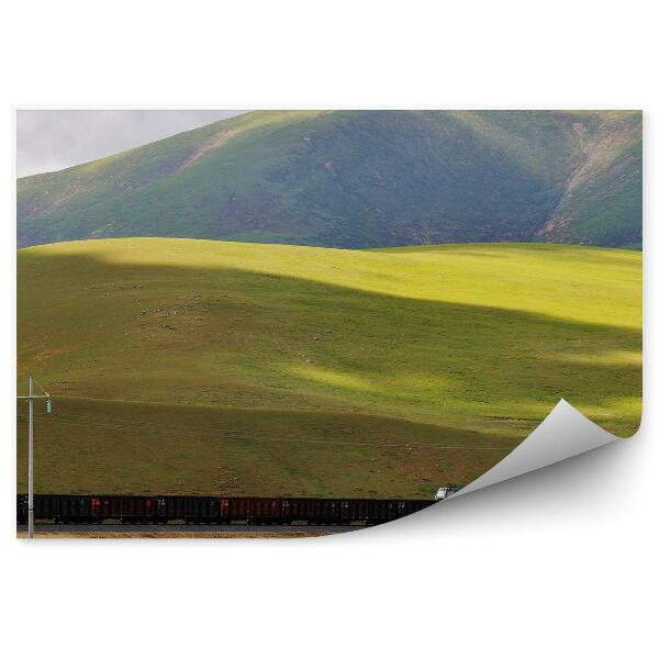 Papier peint Chemin De Fer Tibétain Montagnes Nuages Verts