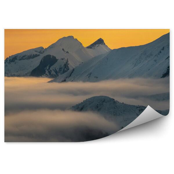 Papier peint Hautes Tatras Neige Hivernale Coucher De Soleil Brouillard