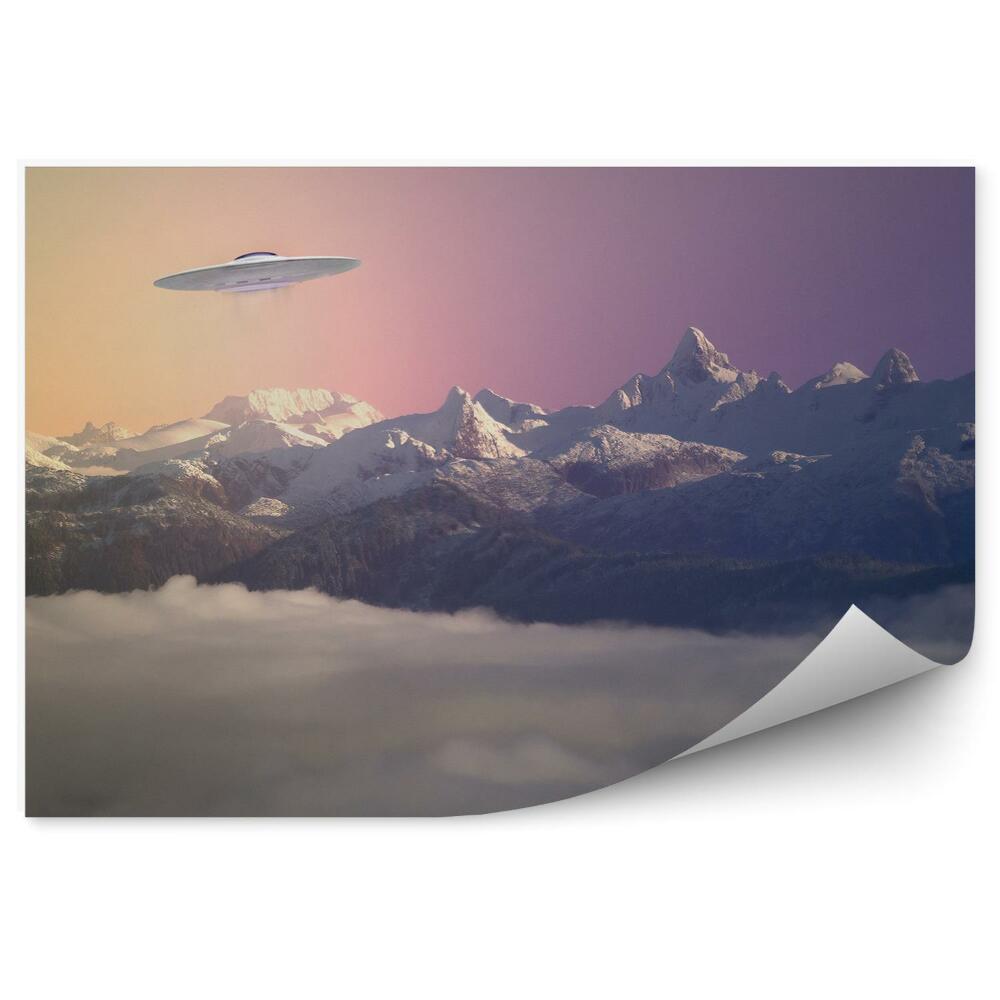 Papier peint Vaisseau Spatial 3d Ufo Alaska Montagnes Neige Hiver Brouillard