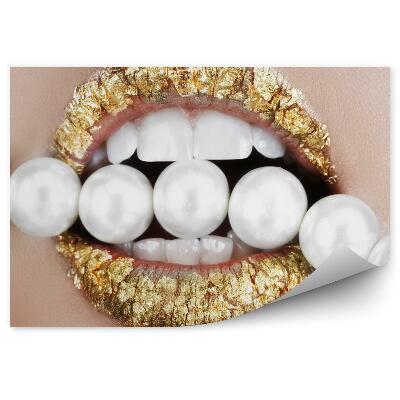 Papier peint Lèvres dorées et perles