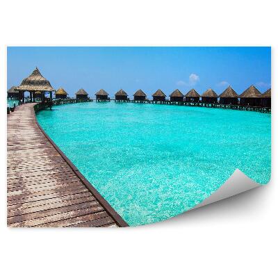 Papier peint baie maldives cottages jetée exotique