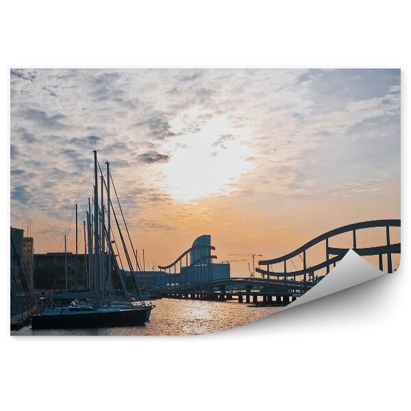 Papier peint Pont Port Vell Océan Barcelone Ciel Nuages