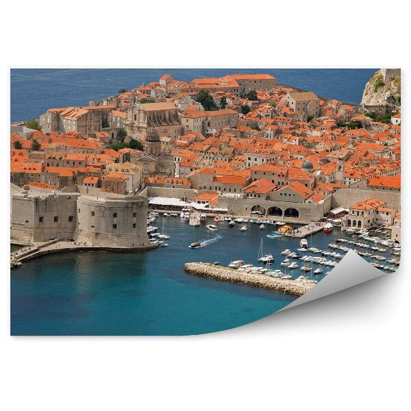 Papier peint Murs dubrovnik maisons bateaux eau bleue