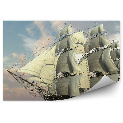 Papier peint Grand navire voiles blanches eau