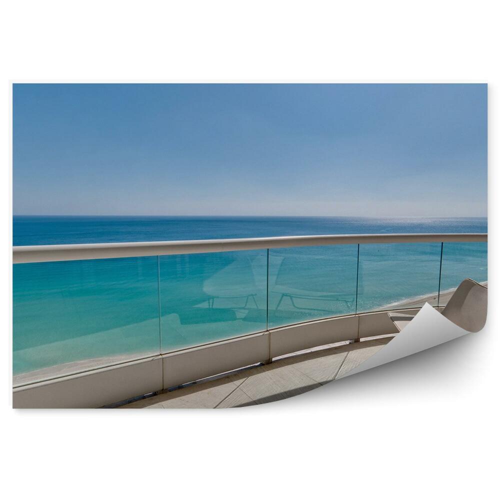 Papier peint Balcon Vue Océan Chaise Longue Verre Vue Sable
