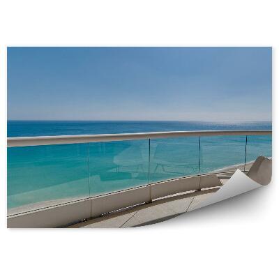 Papier peint Balcon Vue Océan Chaise Longue Verre Vue Sable