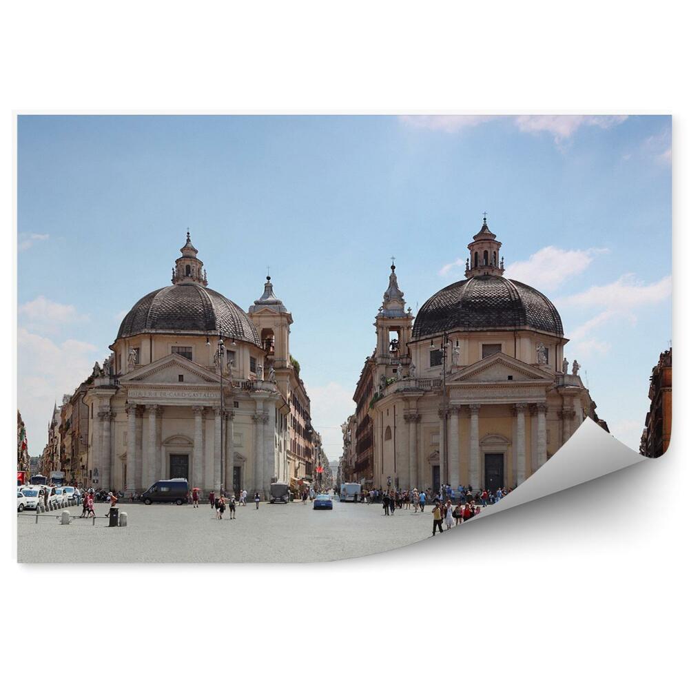 Papier peint Piazza Del Popolo Églises jumelles Personnes Nuages Ciel Rome