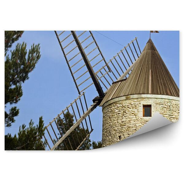 Papier peint Moulin à vent arbres forêt ciel Provence France