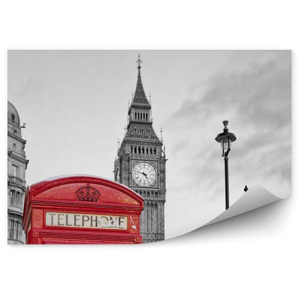 Papier peint Cabine téléphonique rouge à Londres avec big ben en noir et blanc