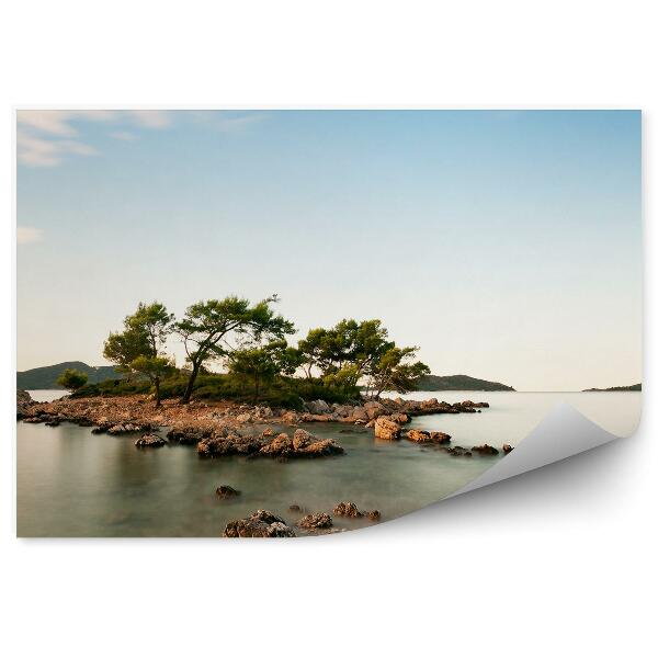 Papier peint Rochers Océan Îles Croatie Arbres Ciel Nuages