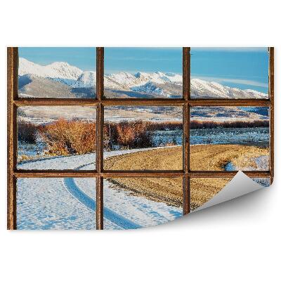 Papier peint Neige hiver pics montagneux chemin route vue extérieure fenêtre