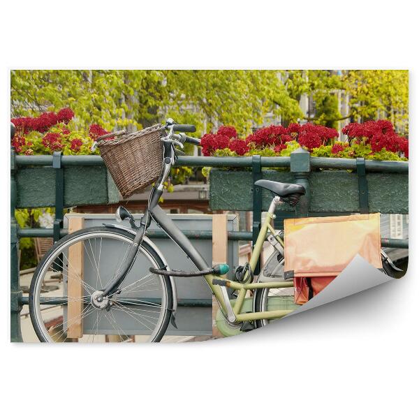 Papier peint Vélo sur pont panier sac à fleurs