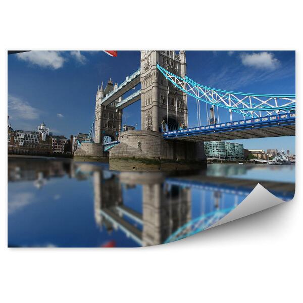 Papier peint drapeau du Tower bridge london river reflet dans l'eau