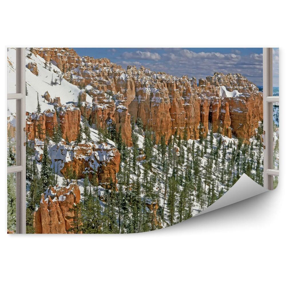 Papier peint Paysage de montagne derrière la fenêtre en hiver
