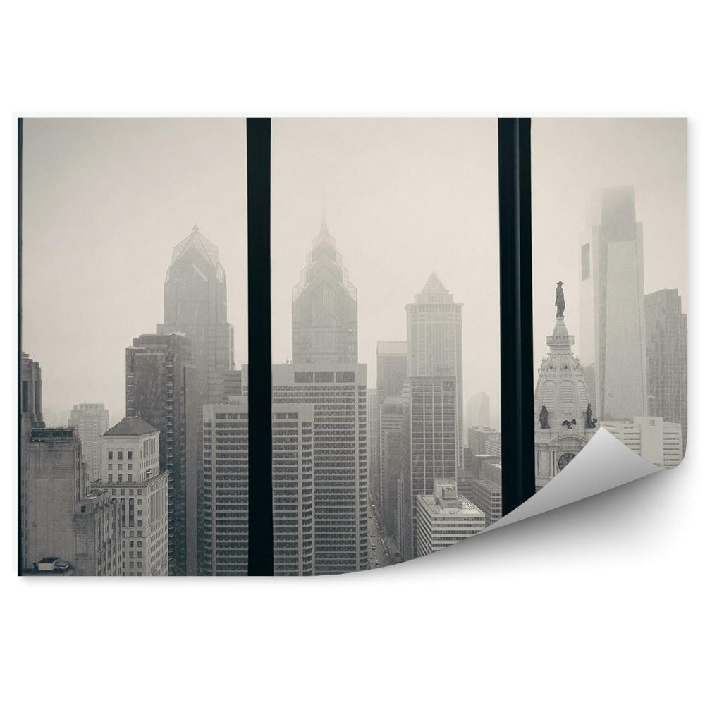 Papier peint Photo en noir et blanc de la ville par la fenêtre