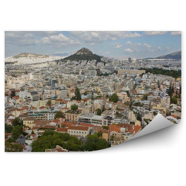 Papier peint Panorama de la ville d'Athènes Grèce Bâtiments Arbres Ciel Nuages