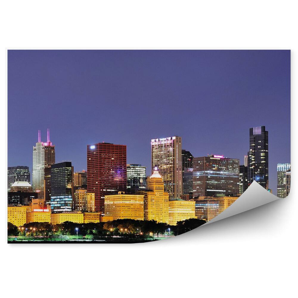 Papier peint Chicago Nuit Skyline Gratte-Ciel Lumières