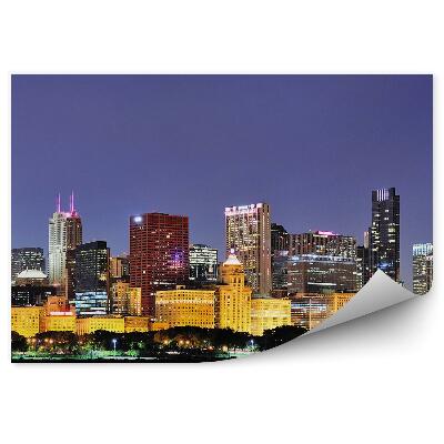 Papier peint Chicago Nuit Skyline Gratte-Ciel Lumières