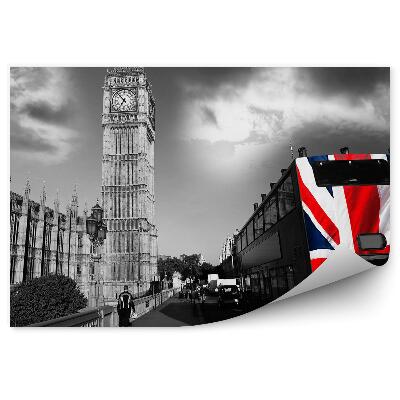 Papier peint Photo noir et blanc ville de londres bus big ben flag