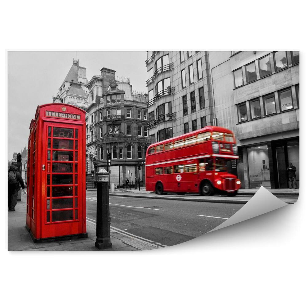 Papier peint Cabine téléphonique rouge et bus à Londres (UK)