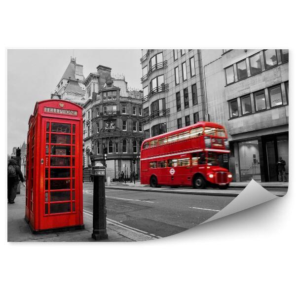 Papier peint Cabine téléphonique rouge et bus à Londres (UK)