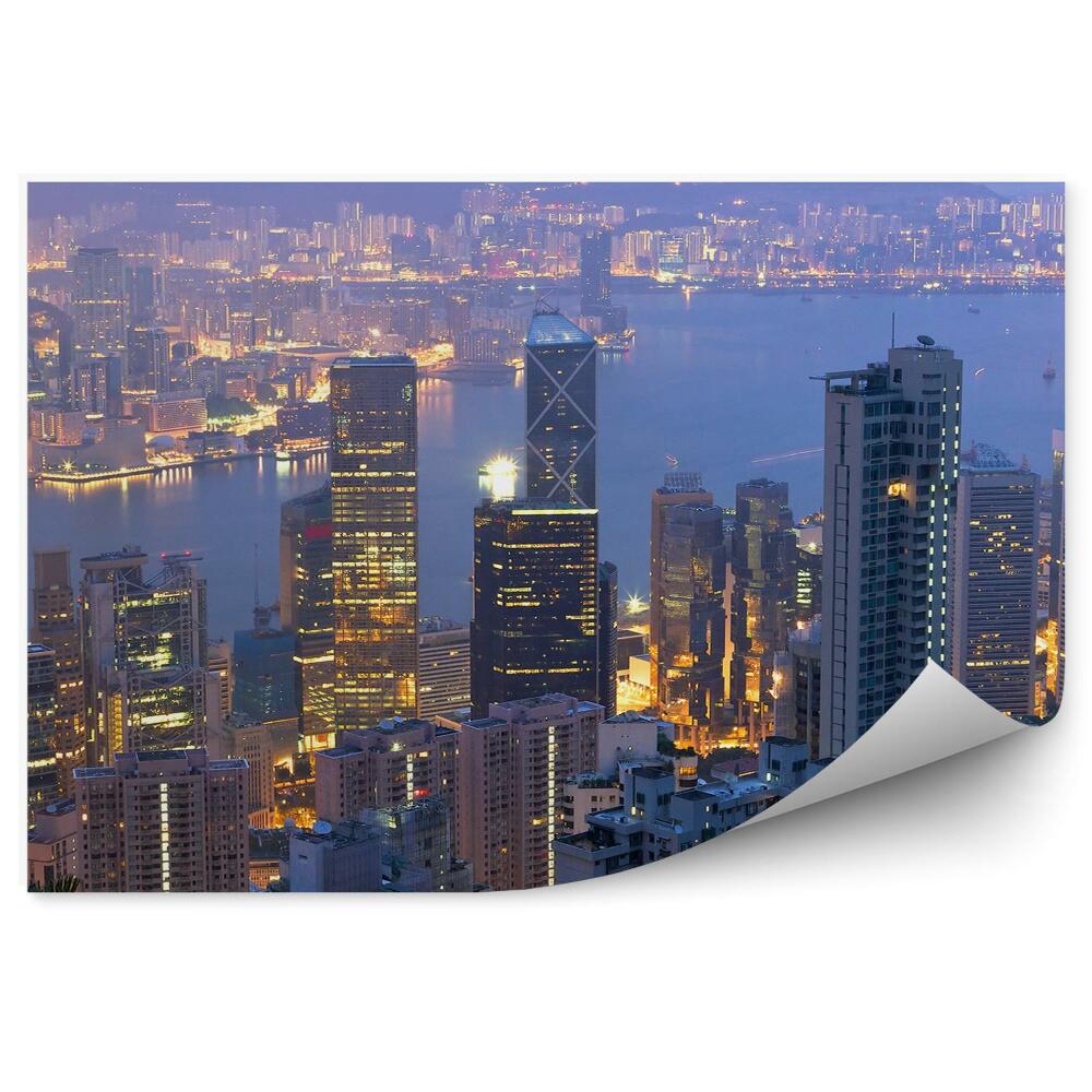 Papier peint Hong Kong Gratte-Ciel Arbres Plantes Lumière Baie Nuit