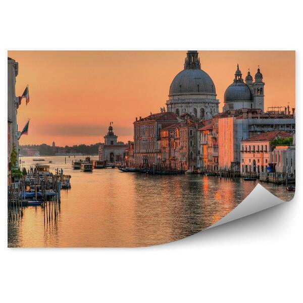 Papier peint Canal Grande Basilique Bâtiments Bateaux Venise Coucher de soleil