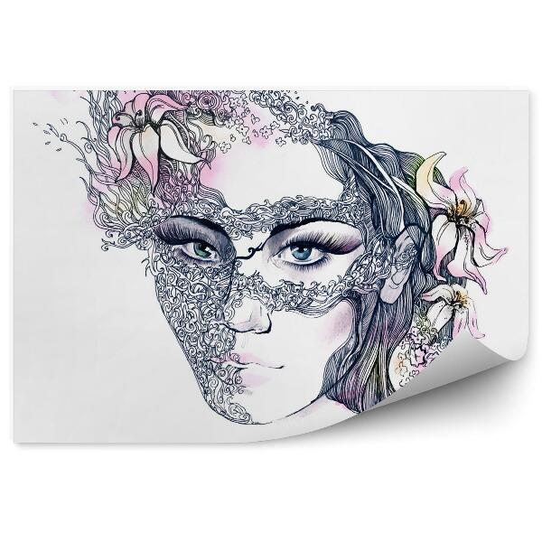 Papier peint Femme avec masque de fleurs