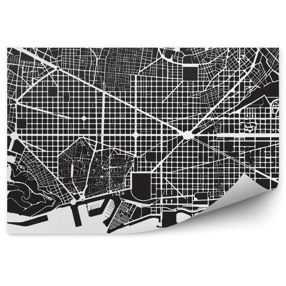 Papier peint panoramique Plan de la ville de Barcelone noir et blanc