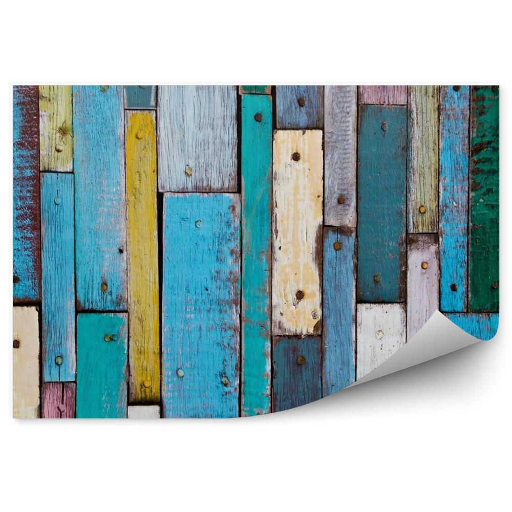 Tapisserie murale Planches de bois décoratives et colorées