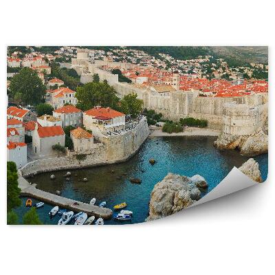 Papier peint Baie port bateaux rochers ville