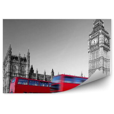 Papier peint noir et blanc big ben london bus rouge